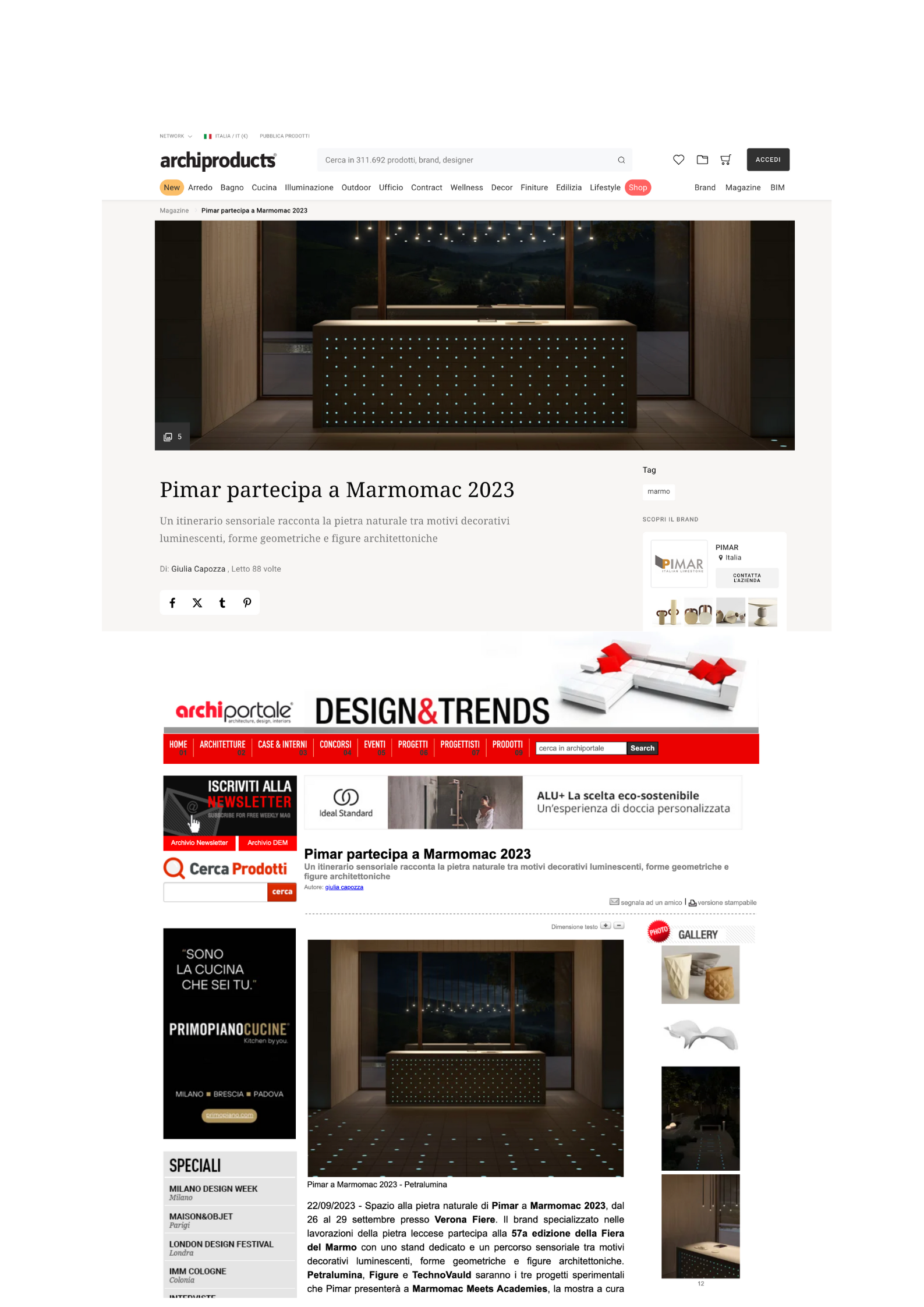 Archiproducts and Archiportale for Pimar at Marmomacc 2023